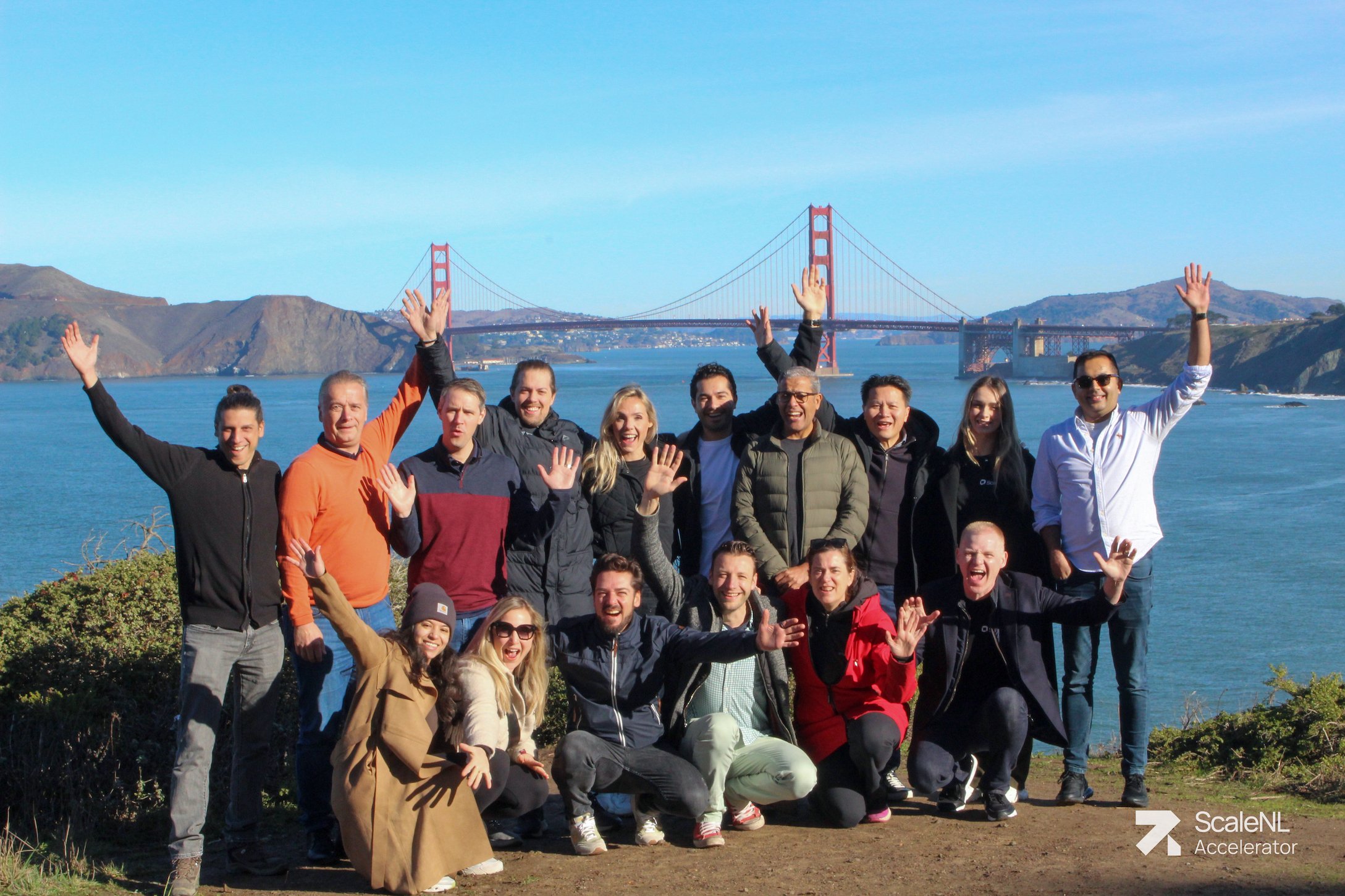 ScaleNL founders on the background of Golden Gate Bridge in San Francisco